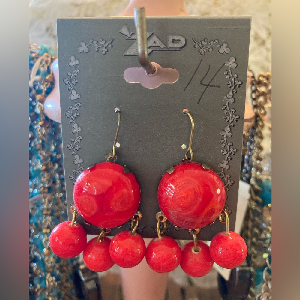 Boho EARRINGS ZAD Fun beaded ORANGE SHAKER CHA CHA ear wires  2” long N…
